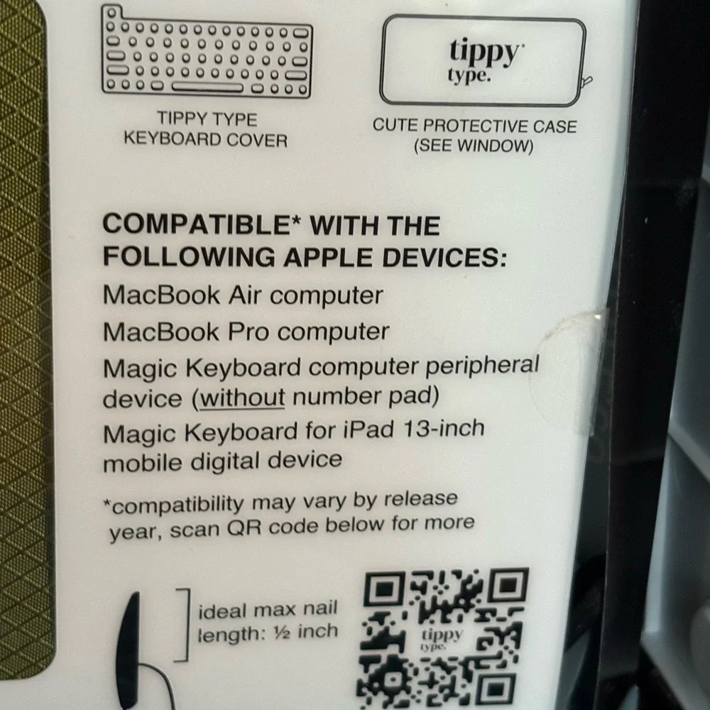 TippyType Long Nail Keyboard Cover. Matte Black . Olive green carrying case.